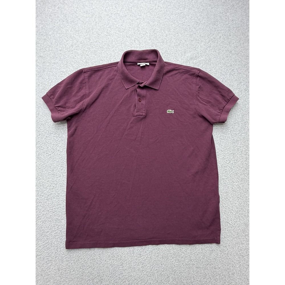 Lacoste Polo Shirt Mens 2XL Purple Cotton Solid Croc Logo Knit Casual Pique